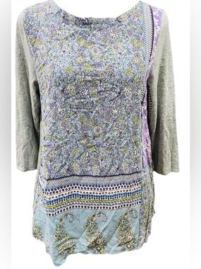 J. Jill 3/4 Sleeve Gray Tunic w/ Multi-Patterned Front Size medium Lightweight